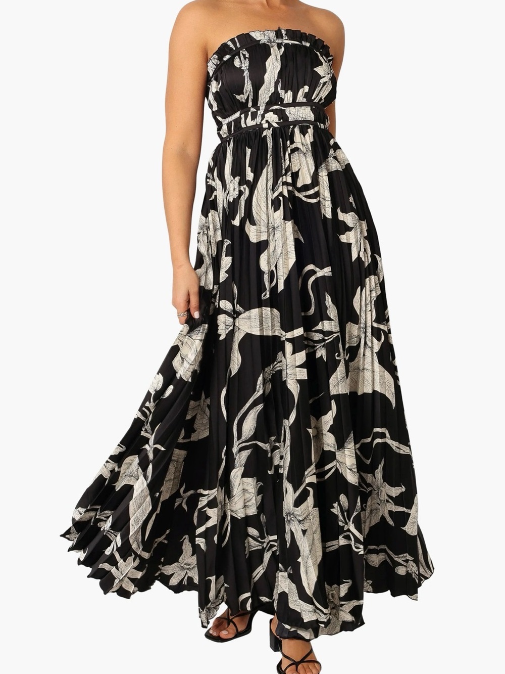 NWT Petal & Pup Angelique Floral Black Strapless Pleated Maxi Dress Size XL